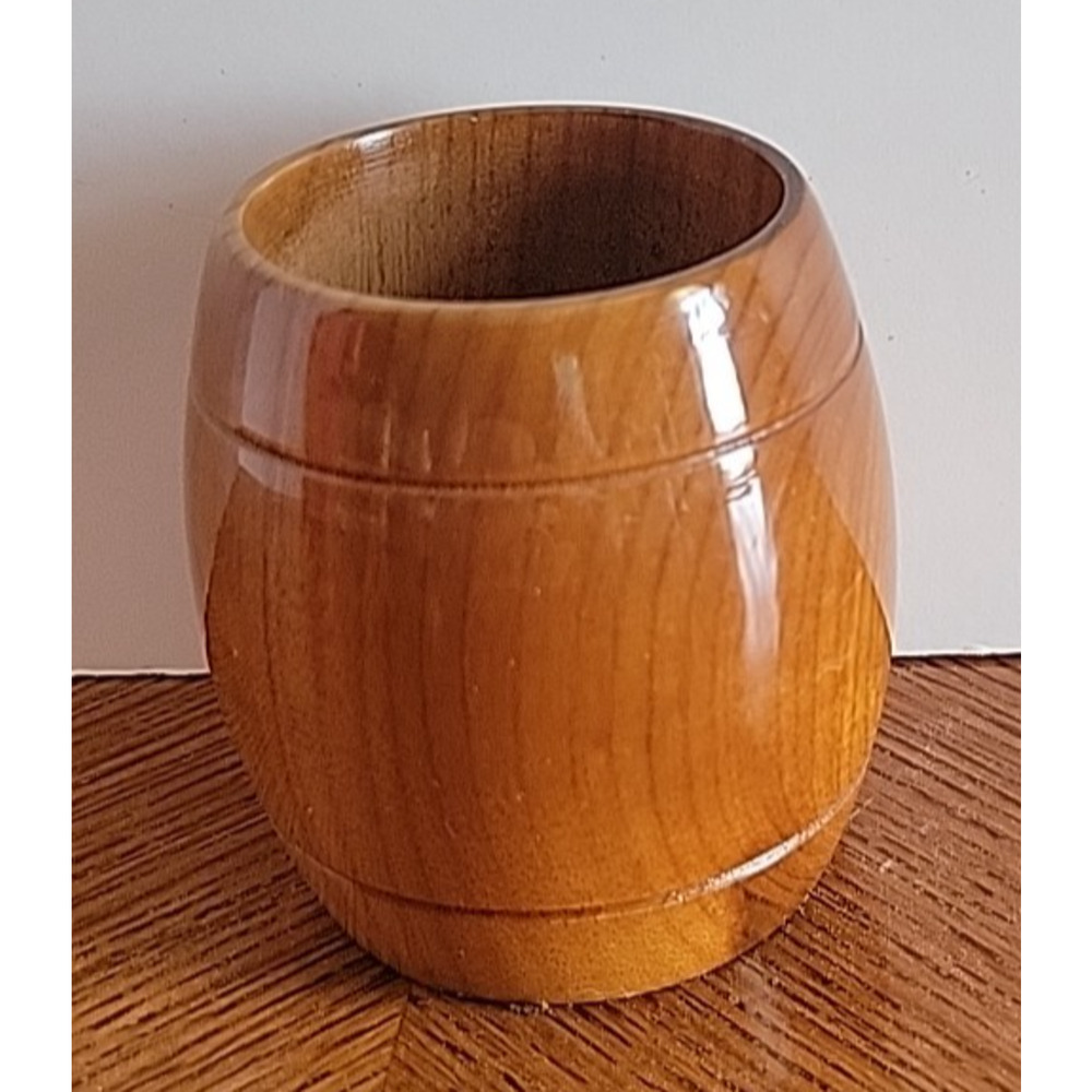 Duncan "Poem in Wood" Myrtlewood Crofters Wooden Barrel Shaped Toothpick Holder